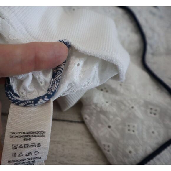 Free People Women Sz S White/Navy Trim Embroidered Eyelet Full Zip Track Jacket - Picture 4 of 9